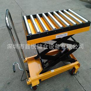 旋转液压平台车脚踩滚筒车模具升降搬运车 带滚筒手动平台车移动式