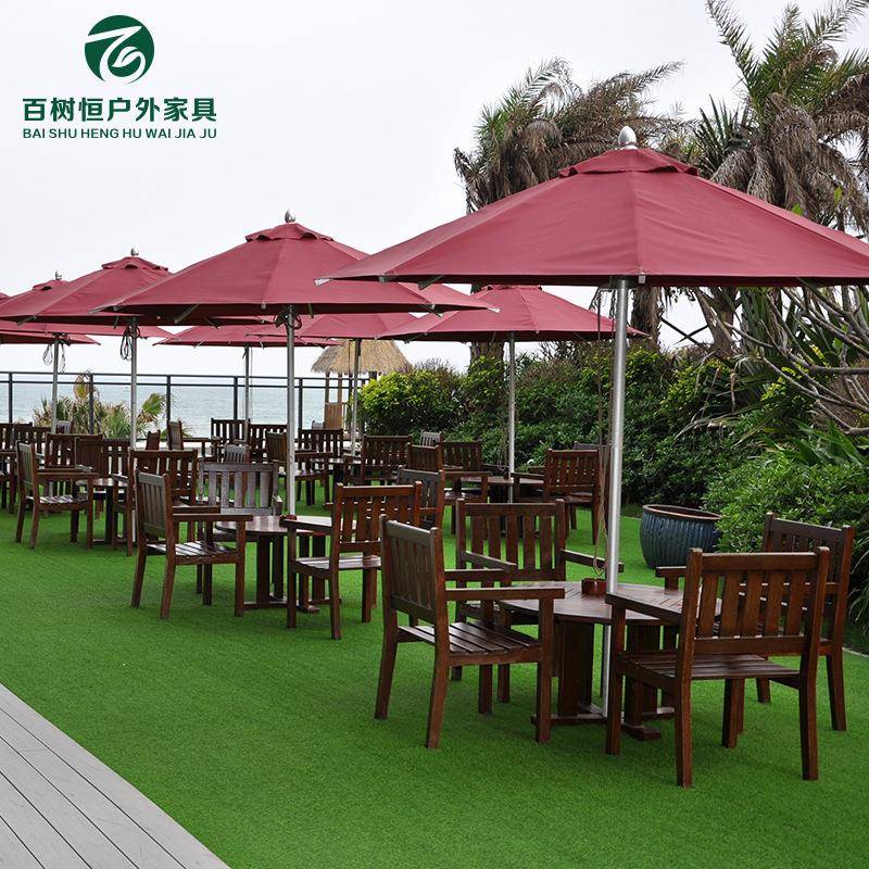 户外实木一桌两椅室外酒店度假区景区休息区防腐木桌椅家具套件