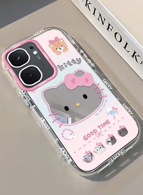适用iqooneo9/8pro手机壳10新款vivoiqooneo5镜面泡芙ipooneo6se全包防摔iq00neo7icooneo3粉色凯蒂猫女外壳