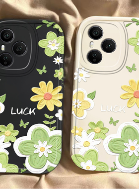 绿色油画花适用于荣耀500/400pro手机壳全包镜头honor300/200/100/90/80防摔x70/60i软50/40女款magic8保护套