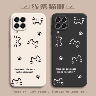 适用三星M33手机壳GalaxyM33平安喜乐保护套SM一M336B新款 SMA外壳5G软硅胶全包防摔Galaxy简约猫咪M335G女款