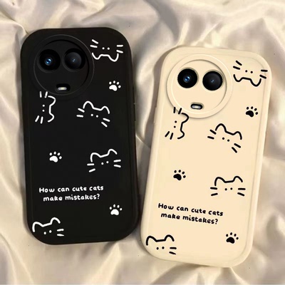 适用真我V50手机壳realmeV50s新款OPPO线条猫咪硅胶RMX3783软壳oppov女opporealmev全包realme防摔realmeRMX