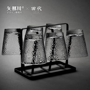 日式 锤纹玻璃杯套装 家用简约水杯清新森系ins茶杯带杯架杯子套装