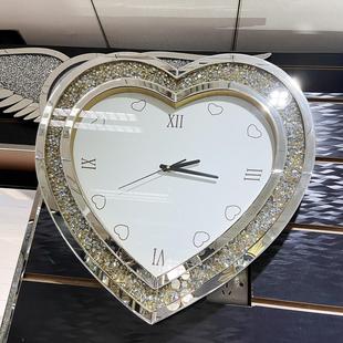家用钟表店面装 客厅创意爱心挂钟轻奢时尚 饰艺术扫描静音时钟镶钻