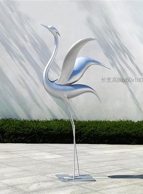 仿不锈钢仙鹤雕塑摆件售楼部水池造景白鹭丹顶鹤白天鹅装饰园林