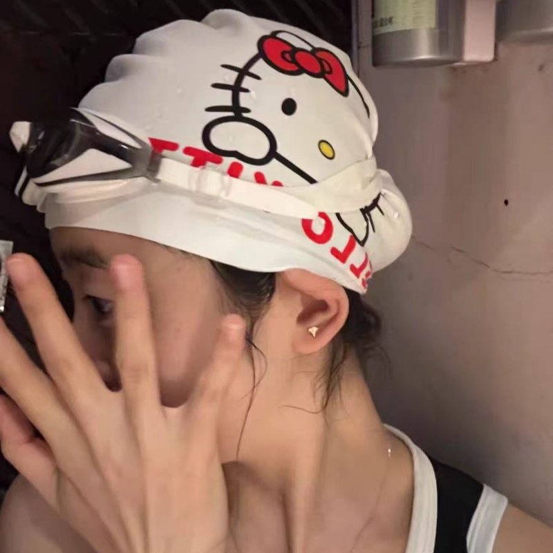 KT猫硅胶泳帽防水可爱游泳帽图片