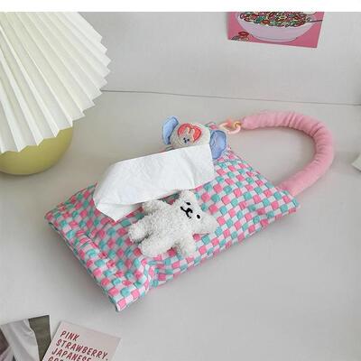 可爱风布车载椅背收纳袋纸巾盒