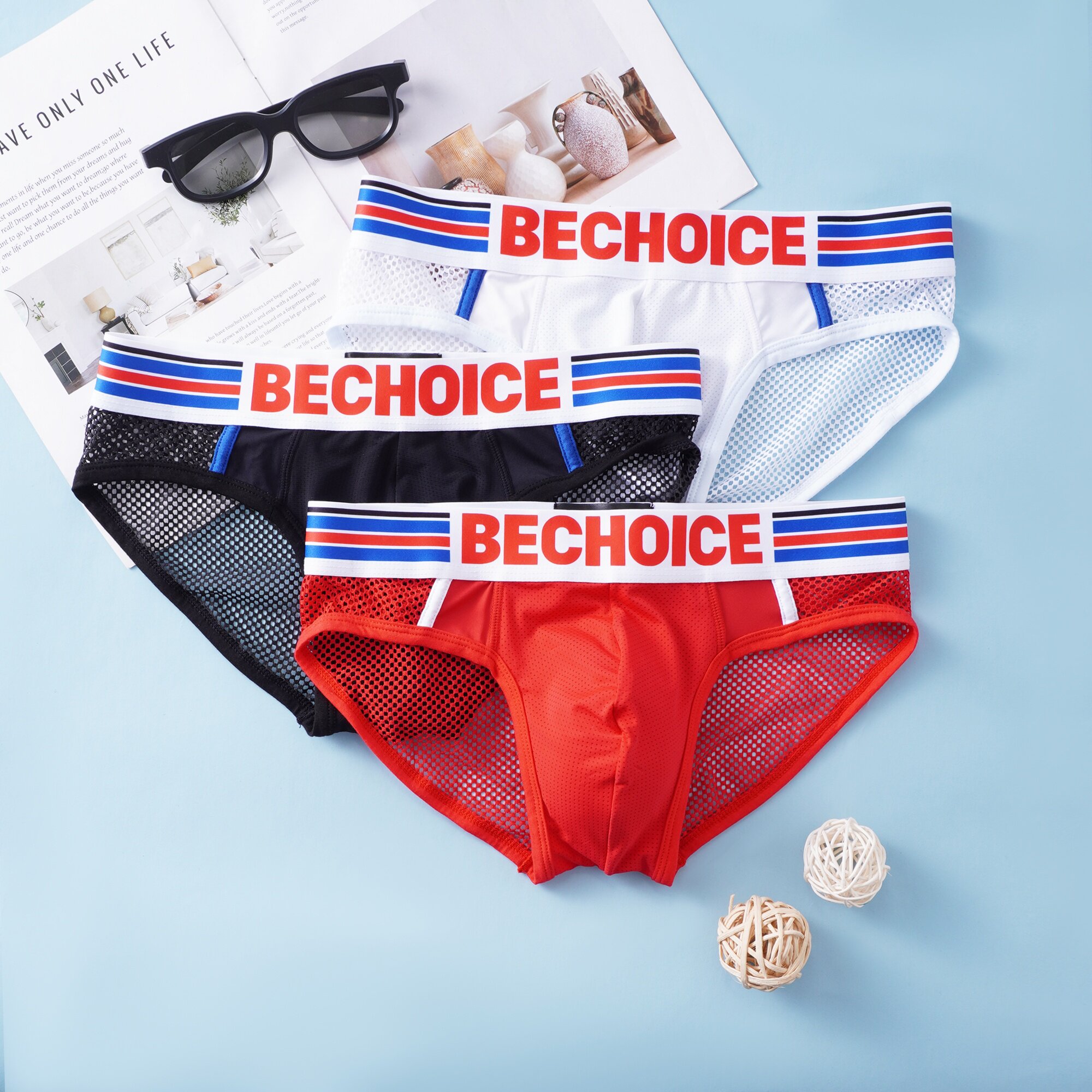 男士三角内裤纯色网眼透气棉质内裤U凸设计性感沙滩裤衩短裤男潮