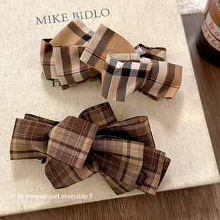 英伦学院风格 纹蝴蝶结香蕉夹女后脑勺显发量高马尾发夹气质发饰秋