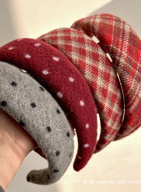 红色波点毛呢宽边发箍女早春喜庆氛围感气质头饰日常外戴洗脸头箍