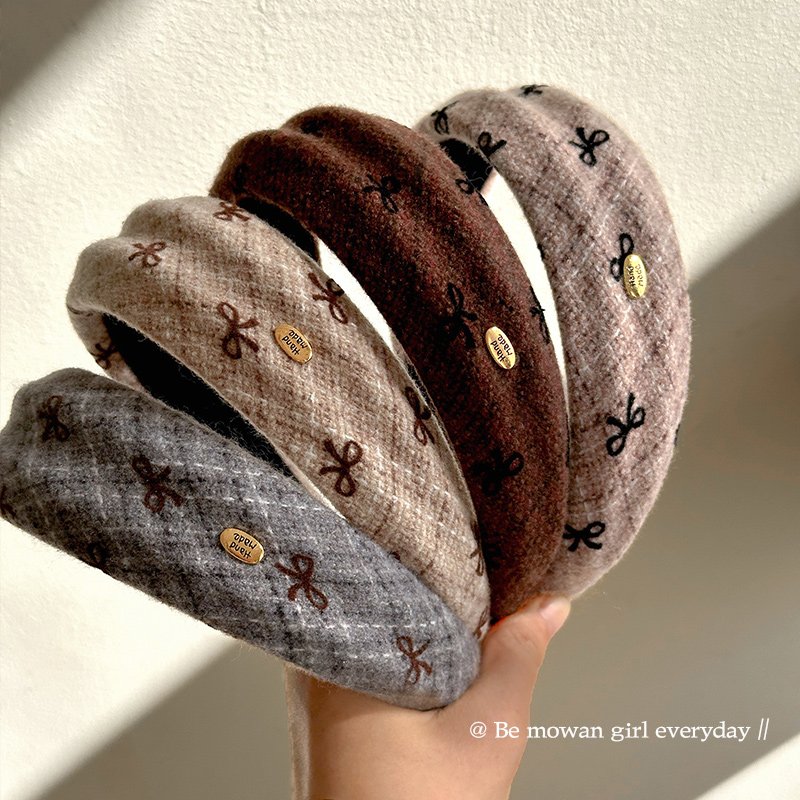 韩系毛呢格子宽边发箍女2025新款