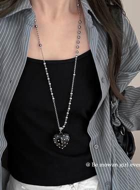 韩系波点蝴蝶结爱心吊坠项链女