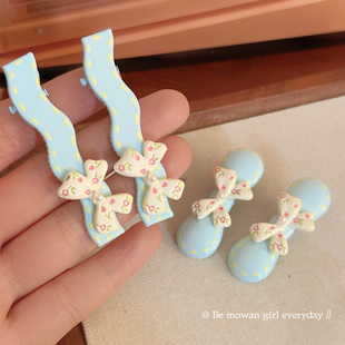 甜美蝴蝶结天空蓝发夹女刘海夹高端精致侧边夹可爱BB发卡发饰头饰