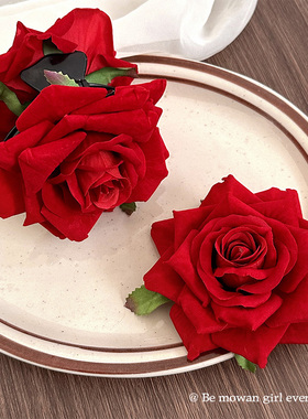 2026新款氛围感红色玫瑰花朵发夹女高端头饰盘发抓夹鲨鱼夹发卡春