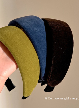 加宽加厚复古彩色丝绒发箍女新款显脸小高颅顶洗脸压发头箍发饰秋