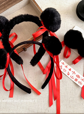 哪咤同款丸子头毛绒发箍秋冬发卡哪吒小女孩演出超萌可爱头箍发饰