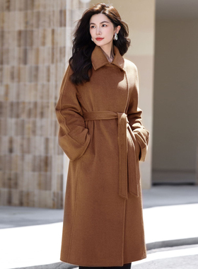 悦戎温莎公主修身款2026新款单面带里衬100%纯山羊绒大衣女中长款