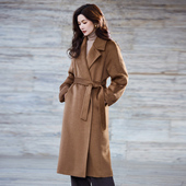 悦戎奢香夫人秘鲁进口羊驼毛苏力绒大衣女中长款 气质黑色毛呢外套