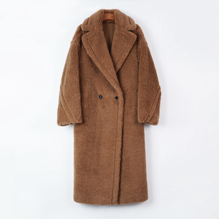 悦戎2025秋冬新款女士泰迪颗粒绒大衣加厚带里衬羊毛羊驼毛呢外套