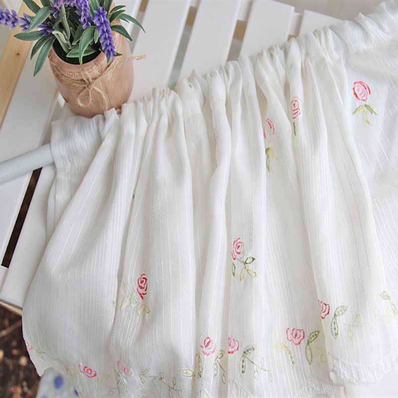 免打孔田园双层布艺门帘小窗户半截窗帘半帘短帘飘窗卧室隔断纱帘