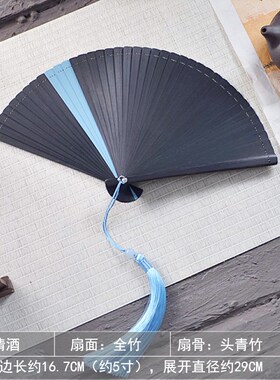 71TX全竹扇子古风5寸中国风女士折扇子夏季黑色小跳舞扇古典便携