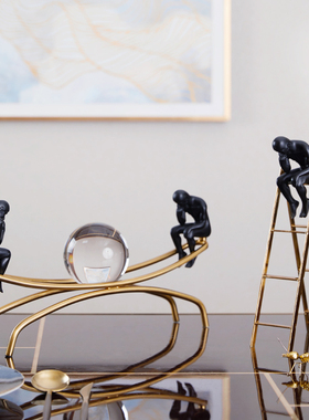 欧式金属装饰品摆件思考者书房书桌面办公室酒柜工艺品房间小摆设