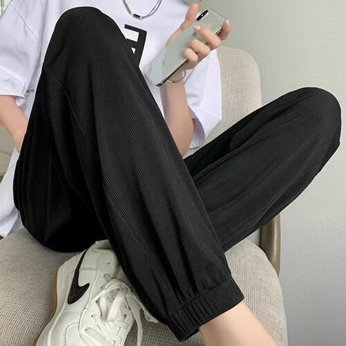 大码300斤坠垂感冰丝束脚裤男夏
