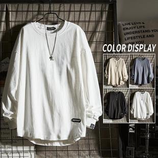 贴标圆领上衣宽松内搭打底衫 特大码 春秋美式 T恤男装 卫衣 300斤长袖