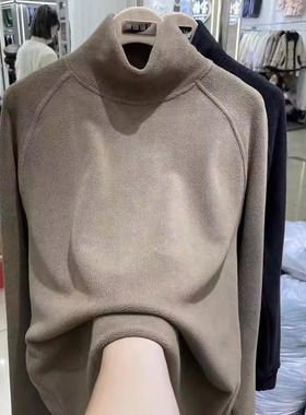 特大码300斤双面摇粒绒半高领打底衫男女秋冬2025新款内搭T恤上衣