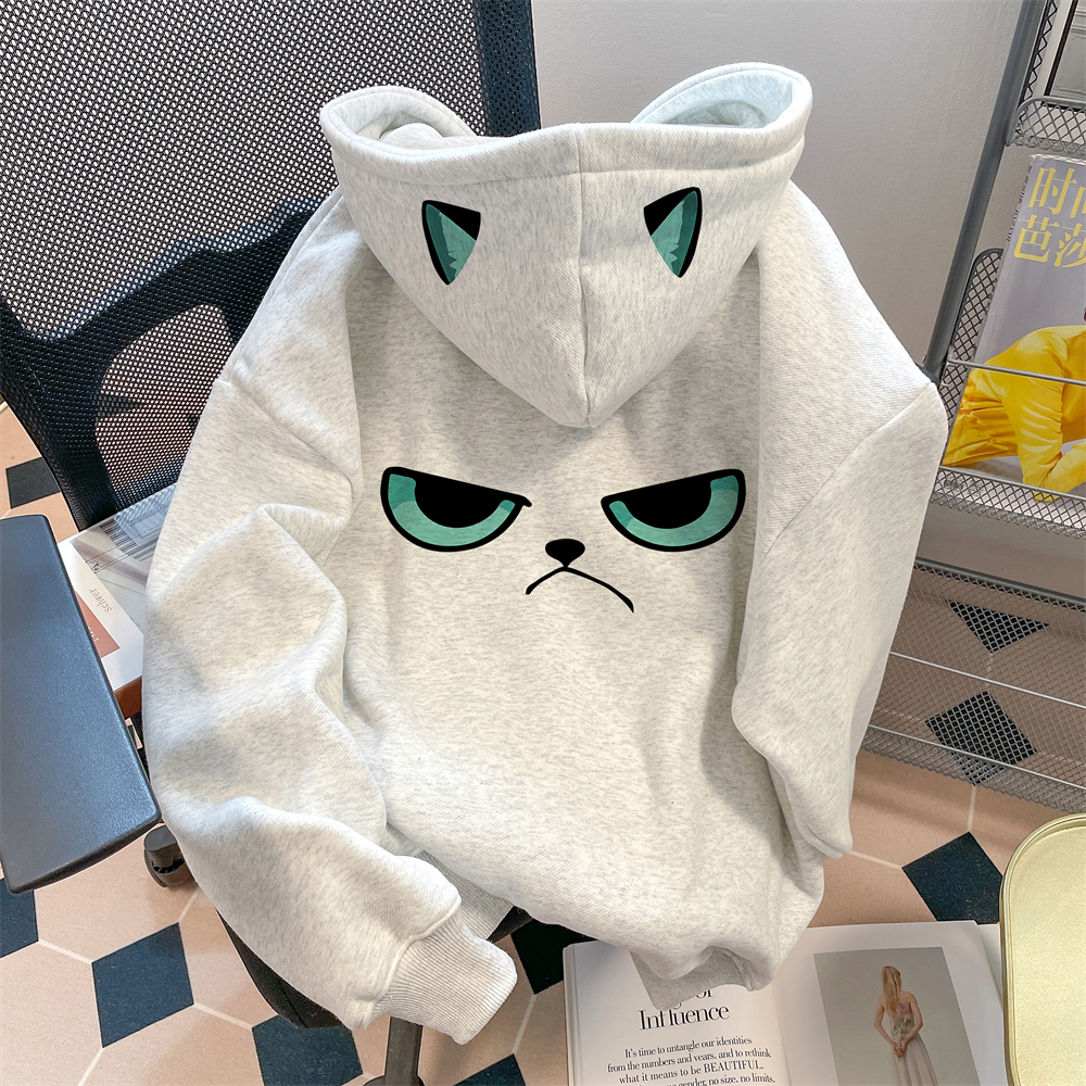 大码美式高街印花连帽卫衣男