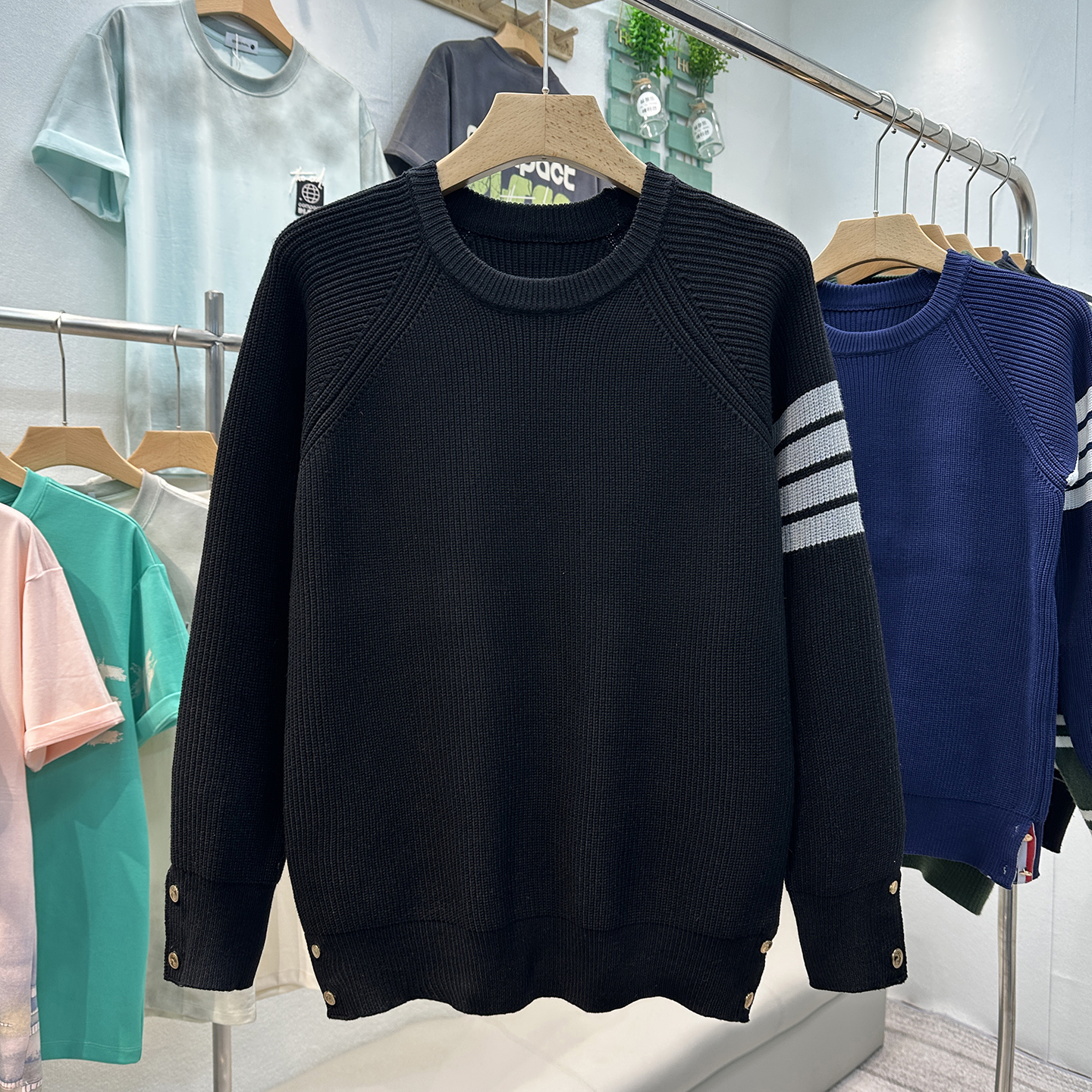 四条杠针织毛衣男士秋冬时尚百搭