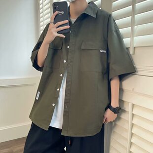 特大码300斤工装衬衫多口袋加肥加大翻领夏装半袖男胖子短袖衬衫