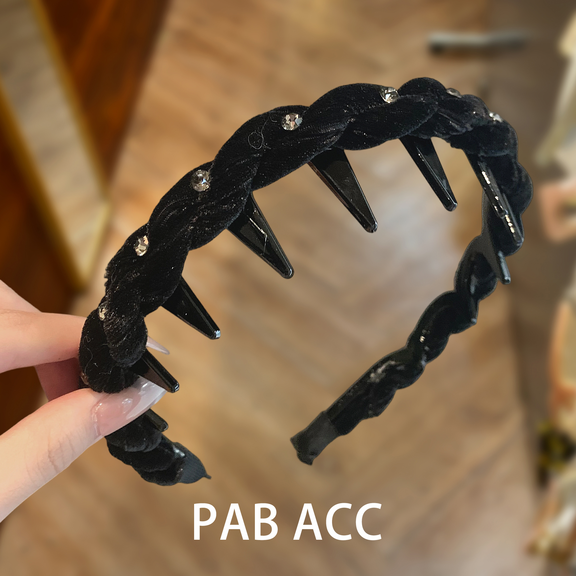 韩国气质高级感黑色丝绒麻花闪钻发箍高颅顶洗脸压发卡新款头箍女