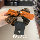 韩国甜酷辣妹风橙色豹纹针织蝴蝶结小肠圈侧低马尾绑发圈耐用头绳