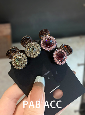 韩国高端精致公主头刘海闪亮圆形水钻迷你抓夹八字小号顶夹盘发夹