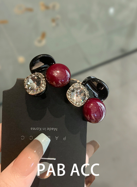 韩国气质高级感名媛风闪亮锆石红色圆珠小号顶夹碎发夹子刘海对夹