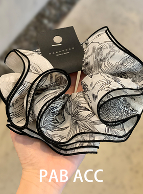 复古清冷多层小蛮腰褶皱印花肥肠圈韩国高端水墨皮筋耐用新款发圈