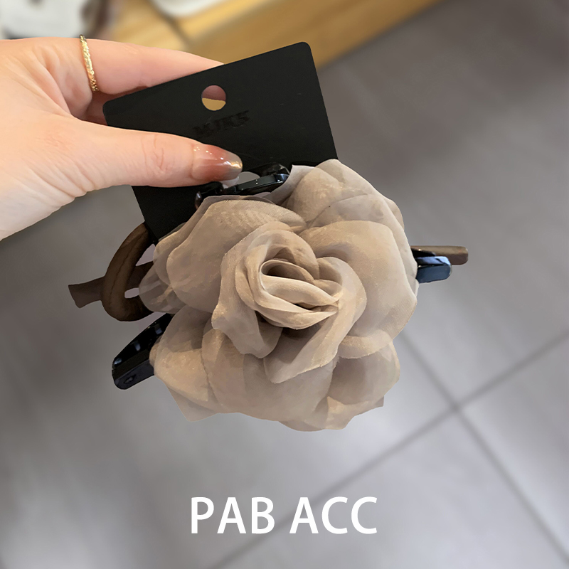 复古绢纱蝴蝶结玫瑰花鲨鱼夹