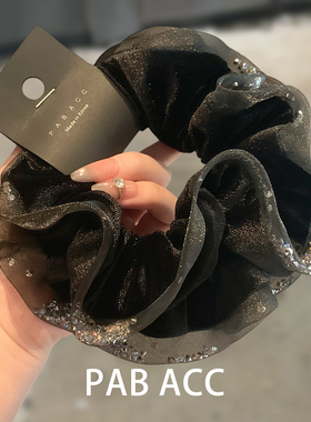 韩国ins风小众设计感碎钻网纱丝绒双层大肠发圈气质头绳马尾皮筋