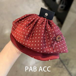 韩国超显白新年红色裙摆波点马尾抓夹精致蝴蝶结纽扣固定夹子发夹