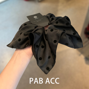 韩国复古百搭黑色植绒波点方巾肥肠发圈缎面垂感显发量多宽边头绳