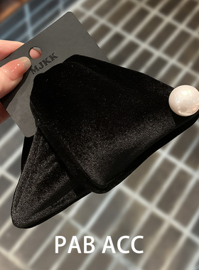 赫本风丝绒仿珍珠鲨鱼夹韩国名媛小香风气质高级感半扎发抓夹顶夹