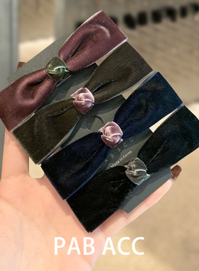 韩国高端秋冬小众新款撞色蝴蝶结懒人鸭嘴夹碎发刘海丝绒边夹对夹