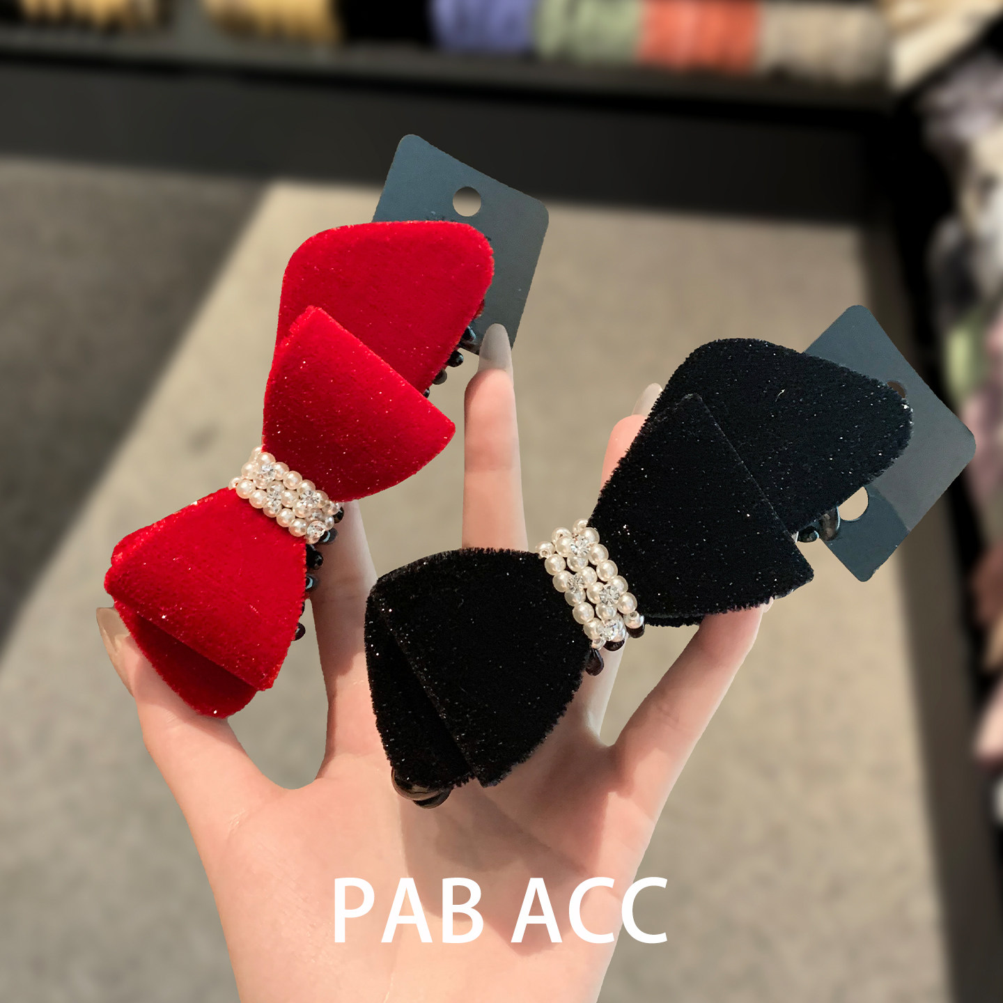 韩国新年红双面植绒蝴蝶结珍珠扭扭夹显白细闪马尾香蕉夹懒人竖夹