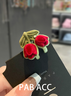 韩国精致减龄少女心植绒郁金香珍珠迷你抓夹公主头饰刘海小号夹子