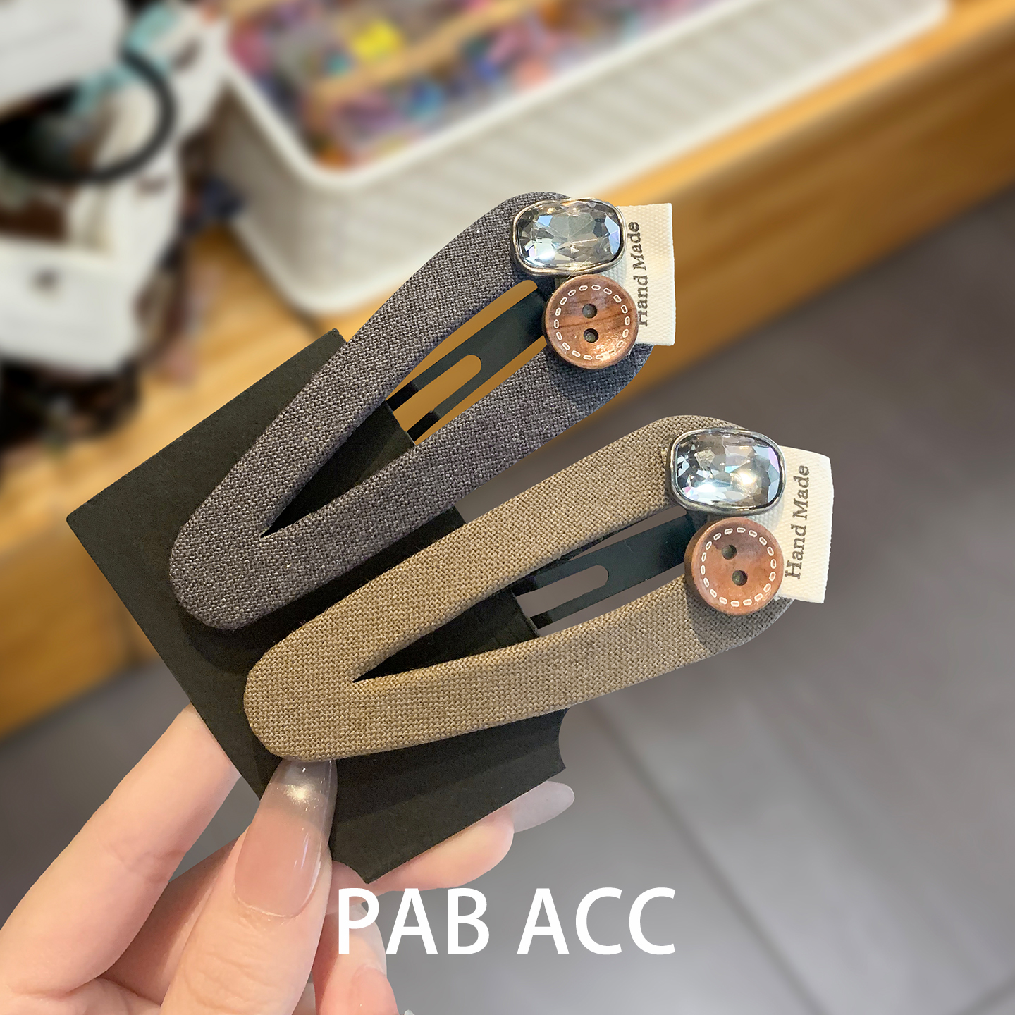 韩国精致高级感洋气西装面料纽结几何水钻BB夹小布标懒人碎发夹子