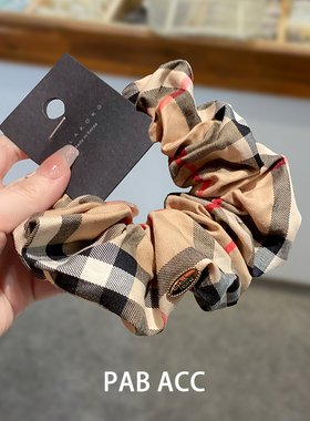 韩国时尚基础撞色格子小金标肥肠圈简约高级感布艺马尾扎发头绳女