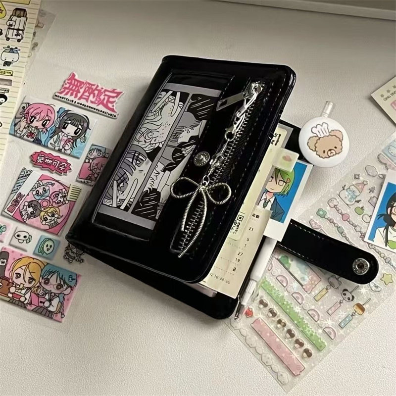 黑色开窗皮质活页本手账本