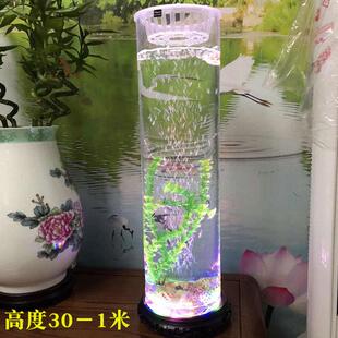 鱼缸客厅小型桌面圆柱形玻璃带氧气泵家用落地灯光创意生态水族箱