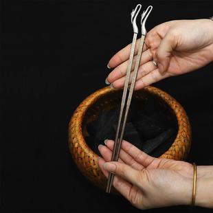 炭炉仙鹤火箸黄铜筷子木炭夹子煮茶炉围炉煮茶配件火筷子炭火钳